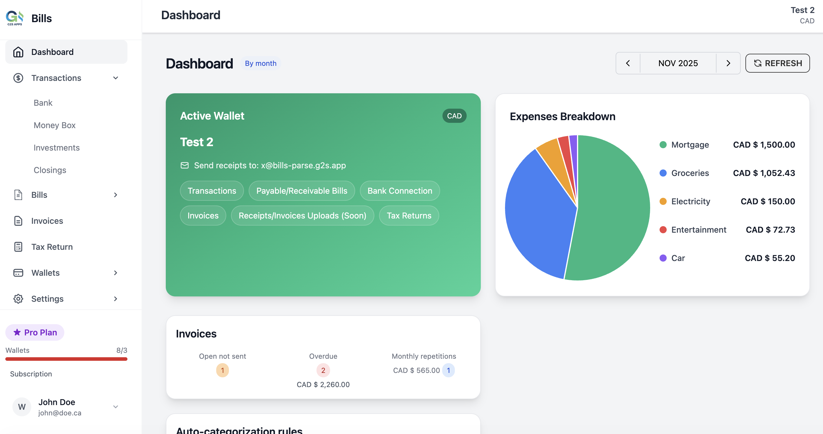 Bills App Dashboard Preview - Transactions